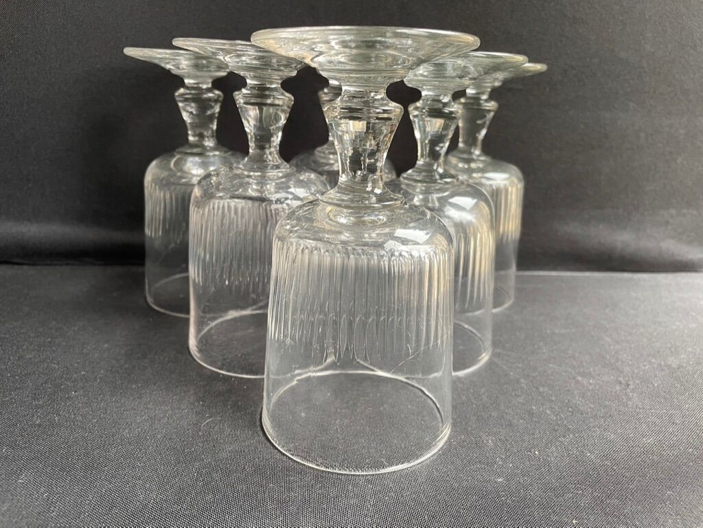 6 Large crystal glasses cut nineteenth