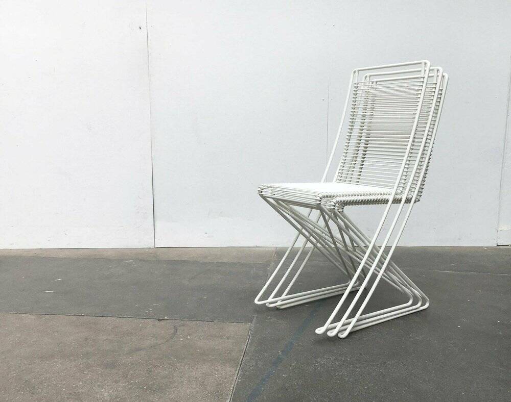 White postmodern Kreuzschwinger chairs by Till Behrens for Schlubach, 1980s, set of 3.