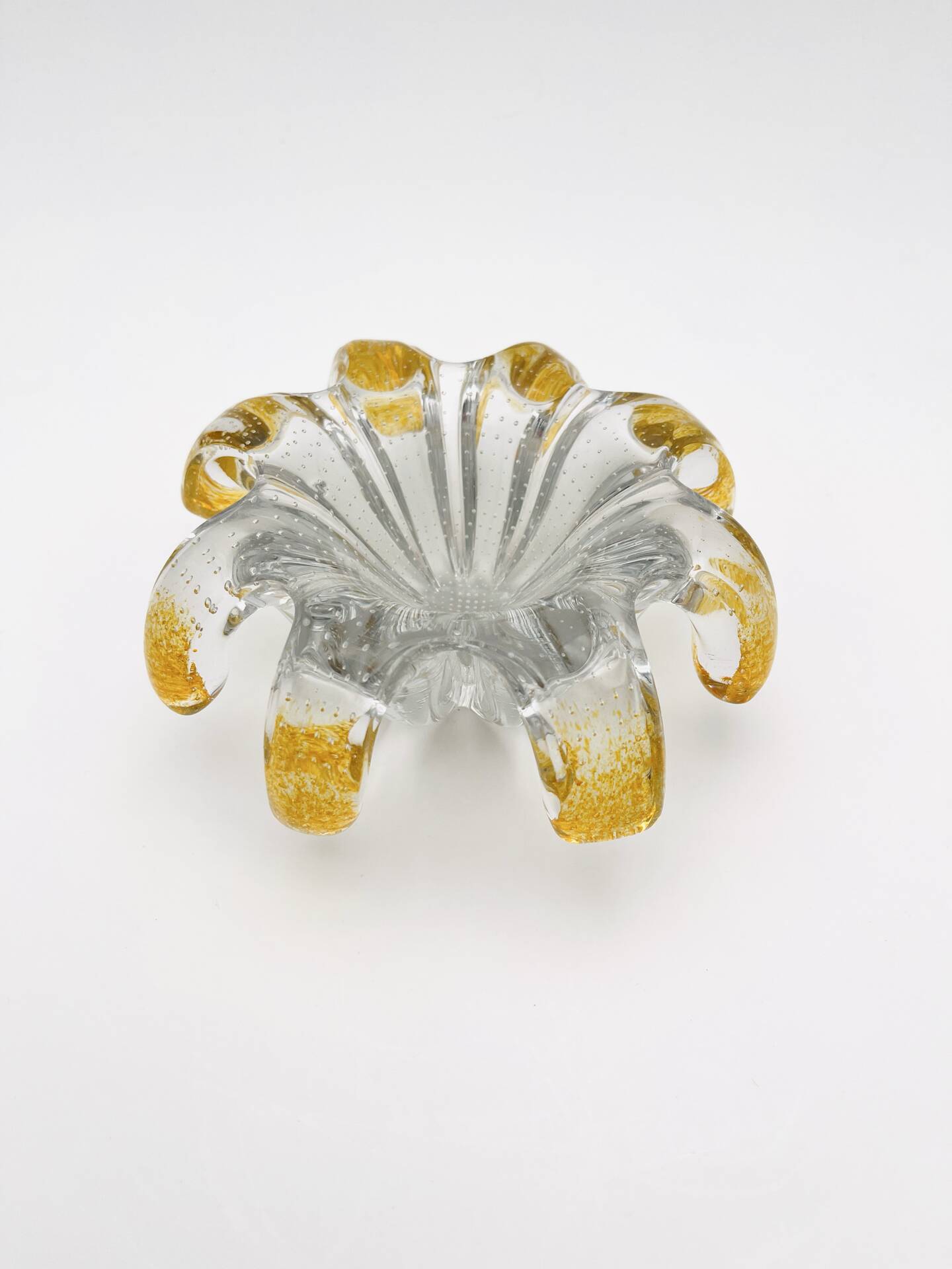 Murano Bowl Archimede Seguso Bullicante Crystal & Fritté Gold 1950