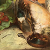 Pair of oval-shaped pastels, still lifes with game, XIXth
