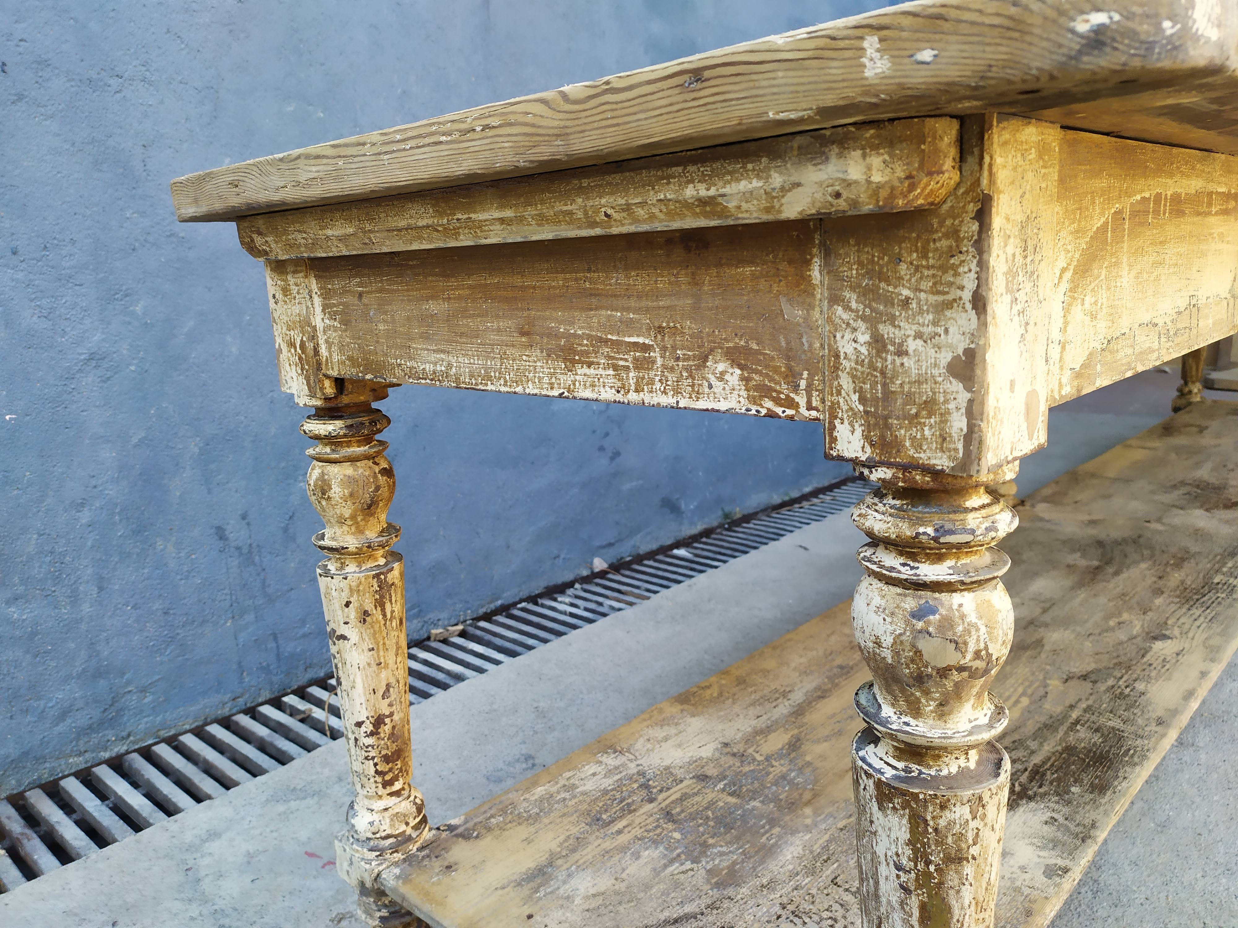 Table de métier drapière sapin décapé 3m