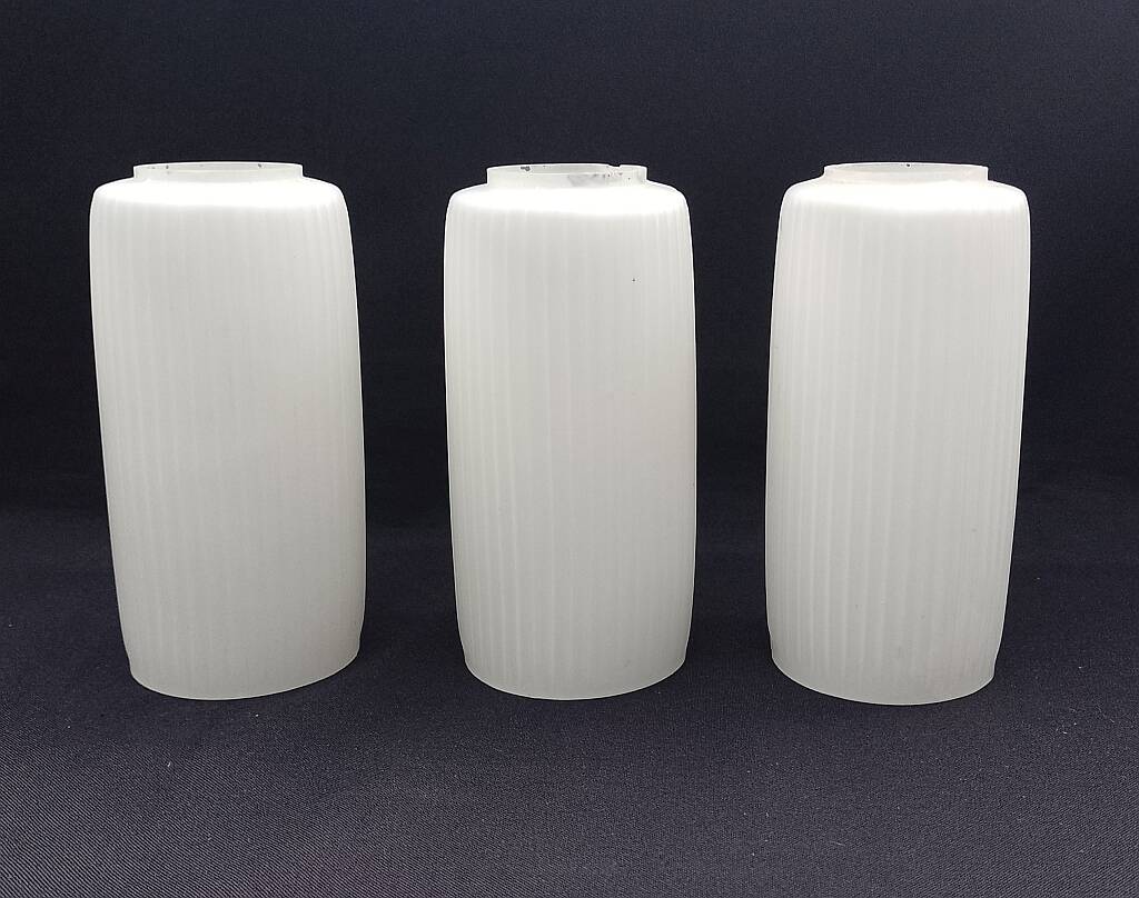Mid Century Modern White Glass Light Shade Set of 3 Long Stripes