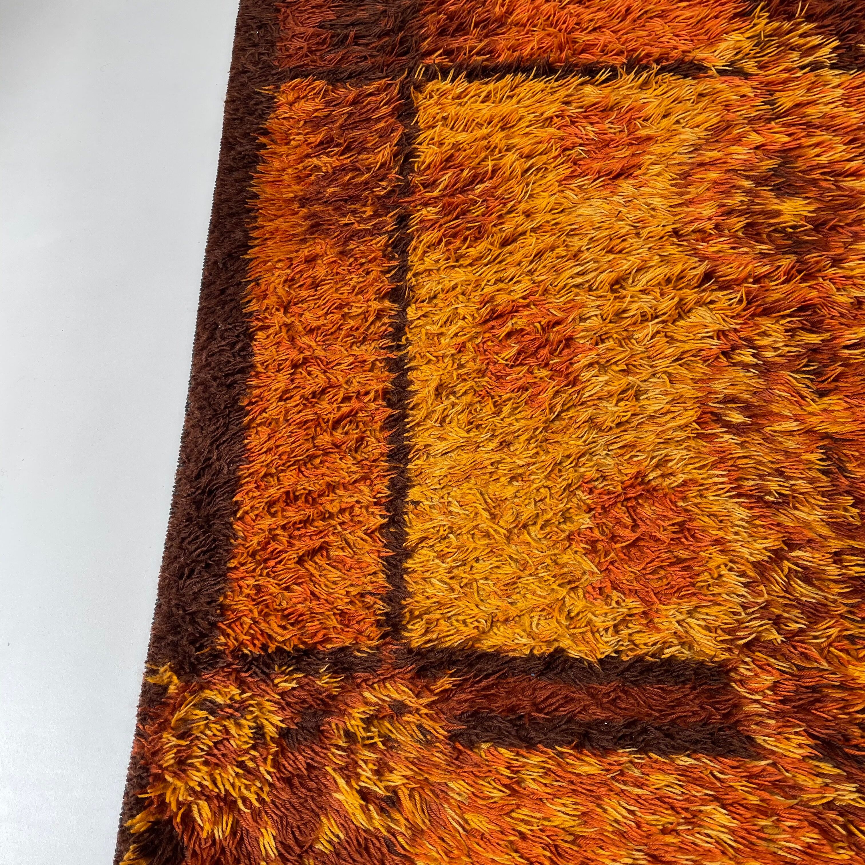 Original Scandinavian Square Pattern Rya Rug by Ege Taepper, 1960s, Denmark 96x161cm