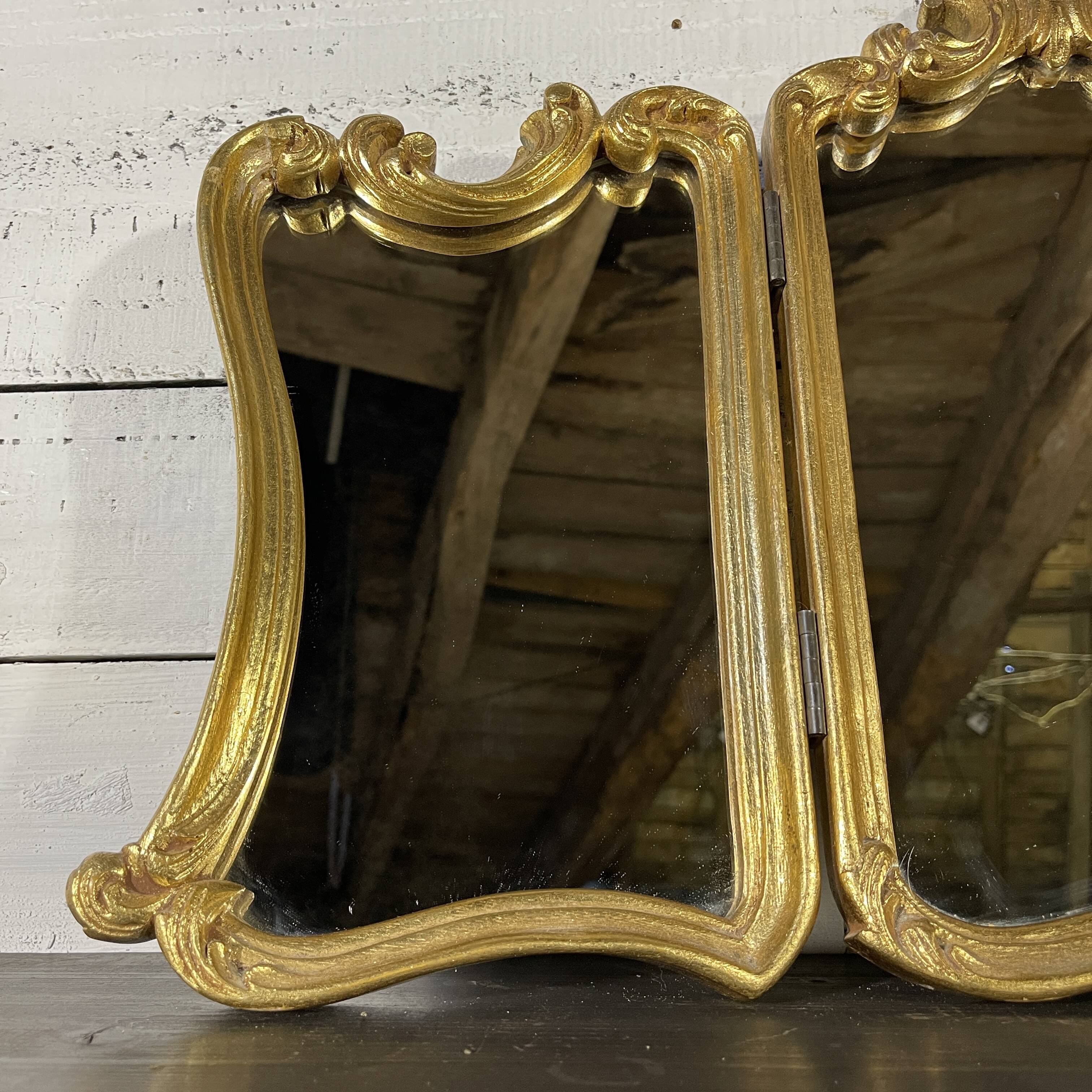 MIROIR TRIPTYQUE doré de style Louis XV
