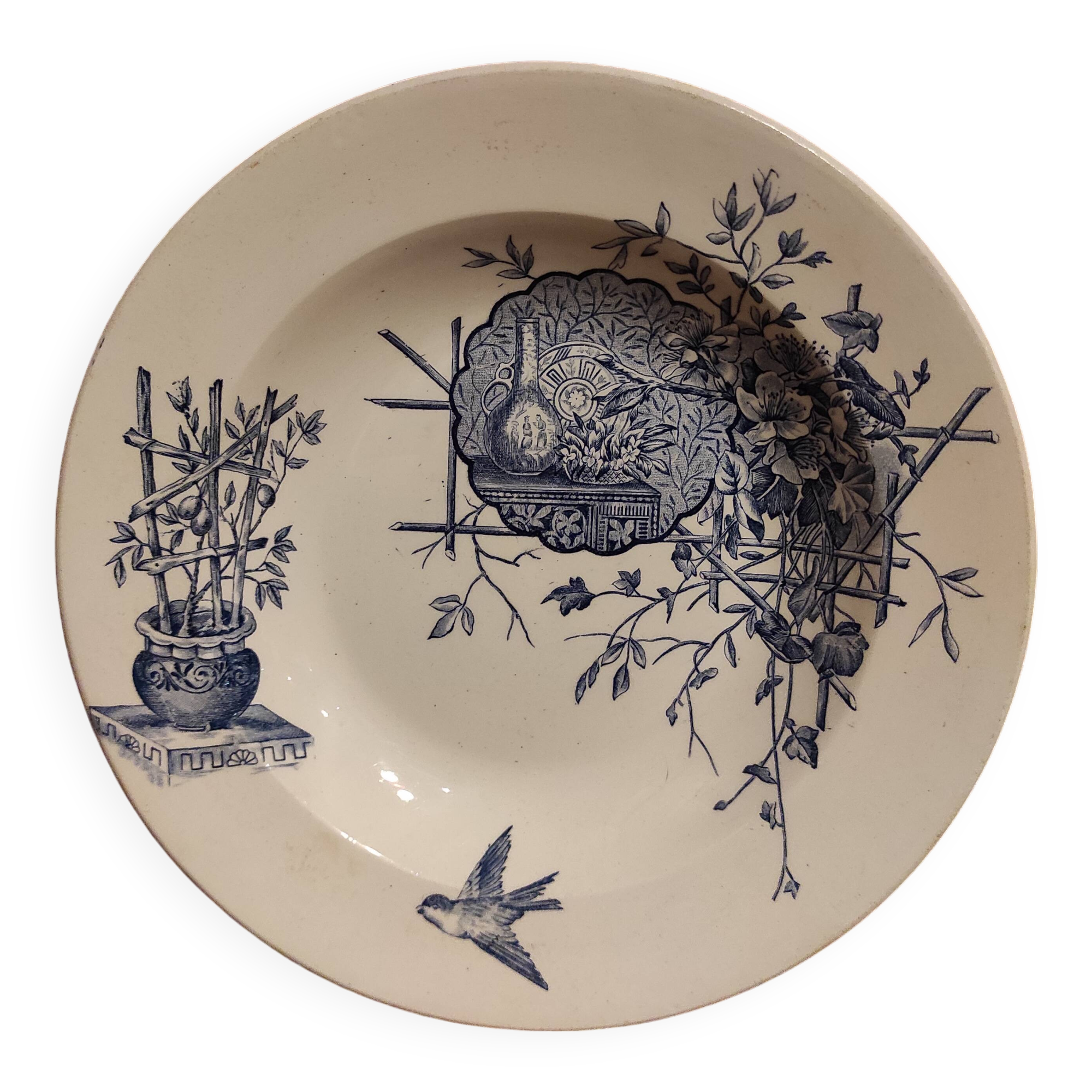 French vintage soup plate, R. Lafitte, Terre de Fer, Salins