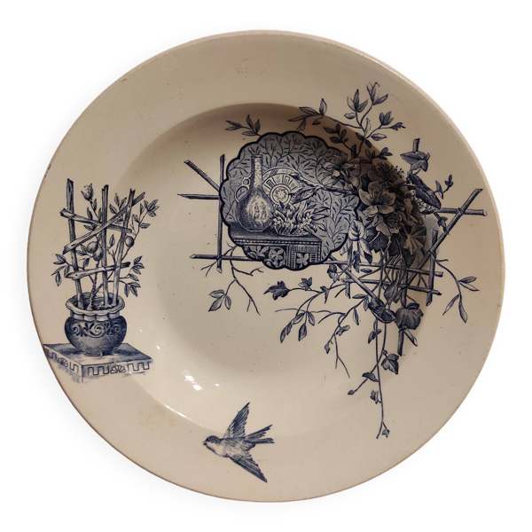 Assiette creuse vintage française, R. Lafitte, Terre de Fer, Salins