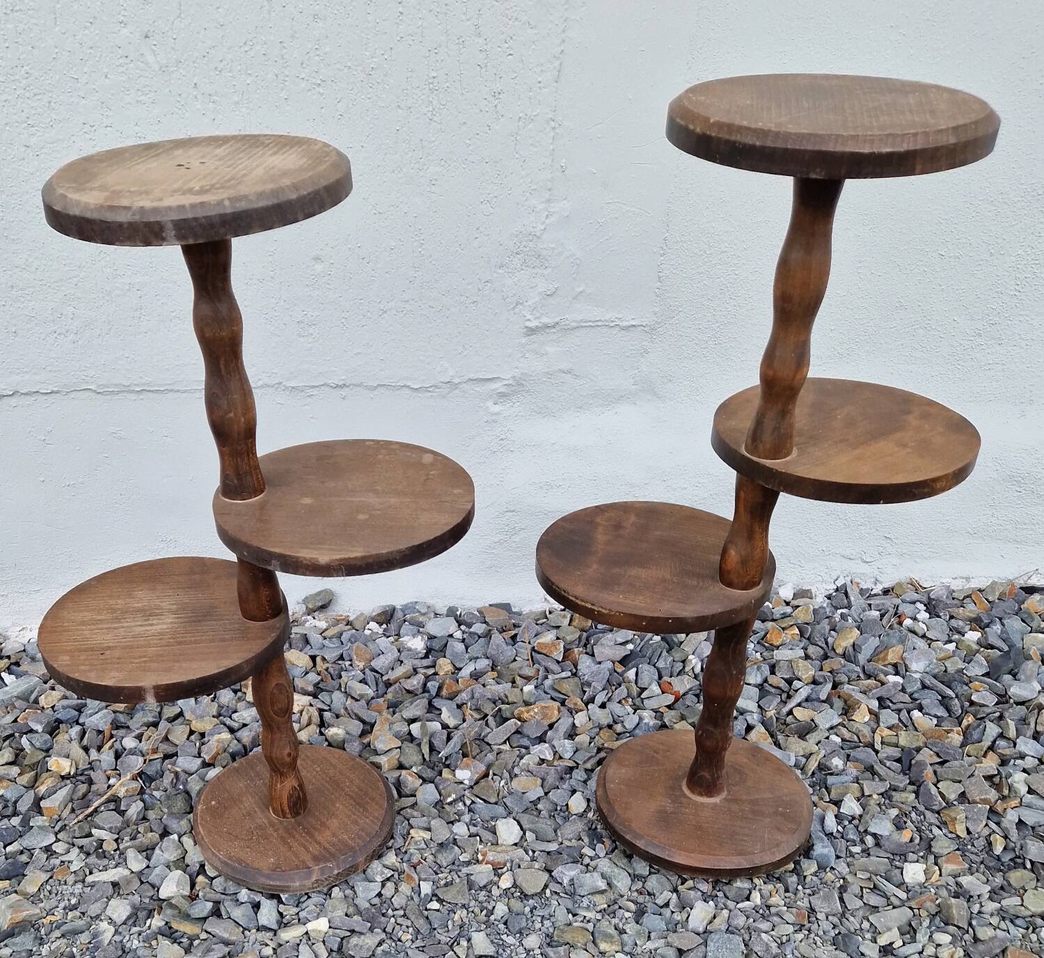 Pair of vintage turned wooden stools
