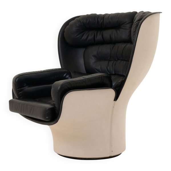 Chaise Elda, Joe Colombo, Confort, Noir et Crème, Italie, vers 1970