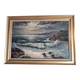Large old oil painting depicting a seascape.