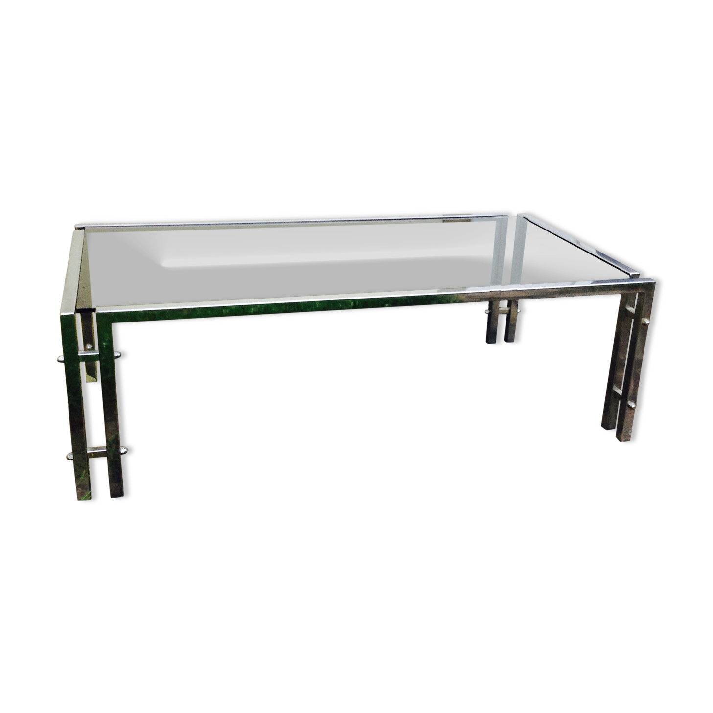 Table basse metal et verre fumé vintage