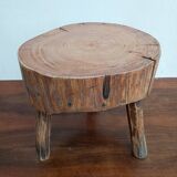 Brutalist tripod coffee table in solid wood.