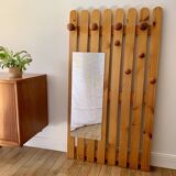 cloakroom coat rack mirror in blond pine 70s-80s