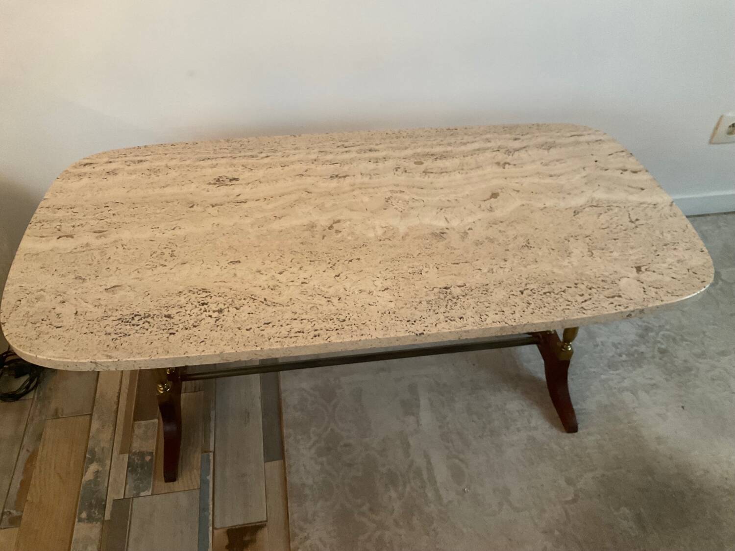 Travertine and wood coffee table from the 60s-70s