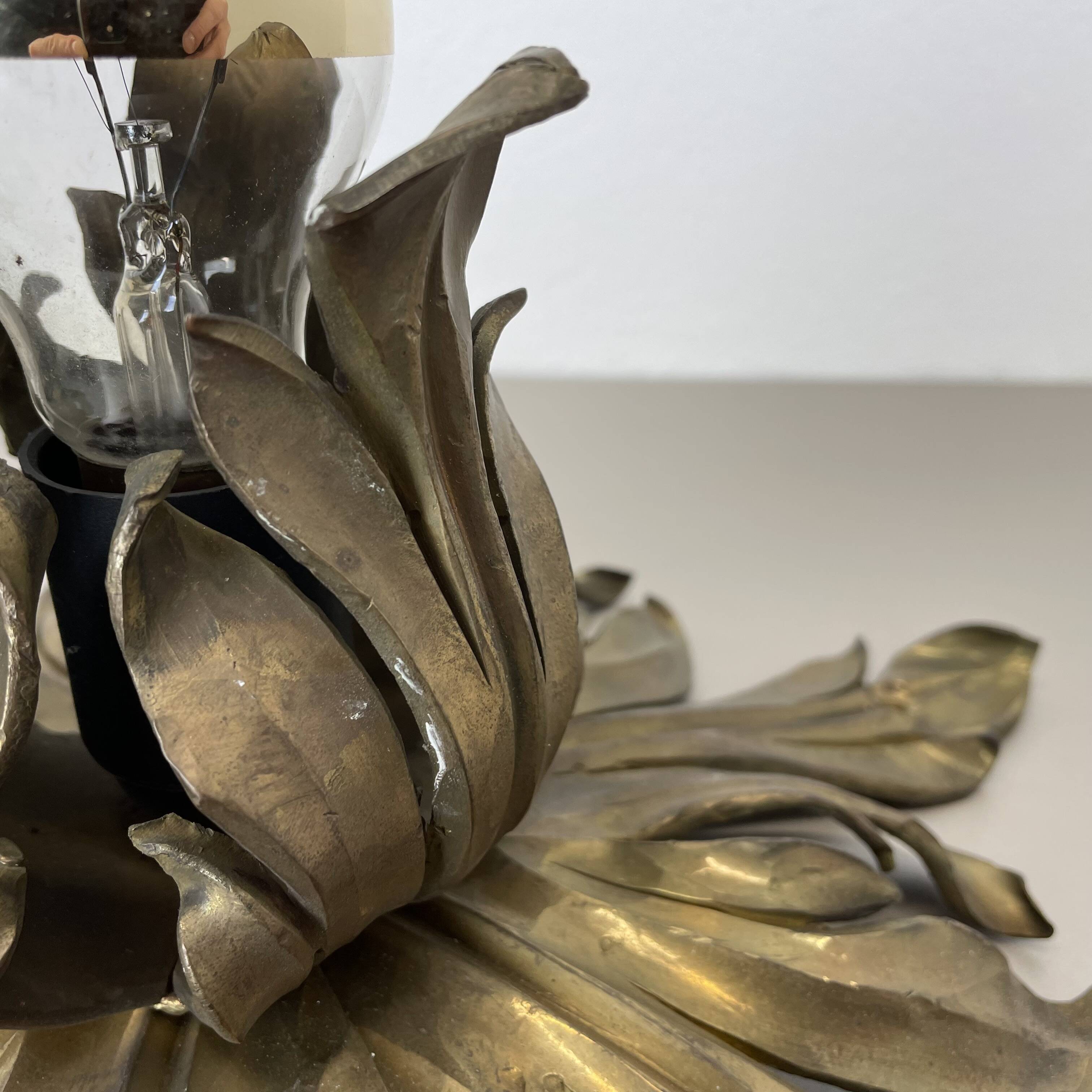 Applique murale de théâtre florale de style Stilnovo en laiton fait main de 35 cm, Italie 1970