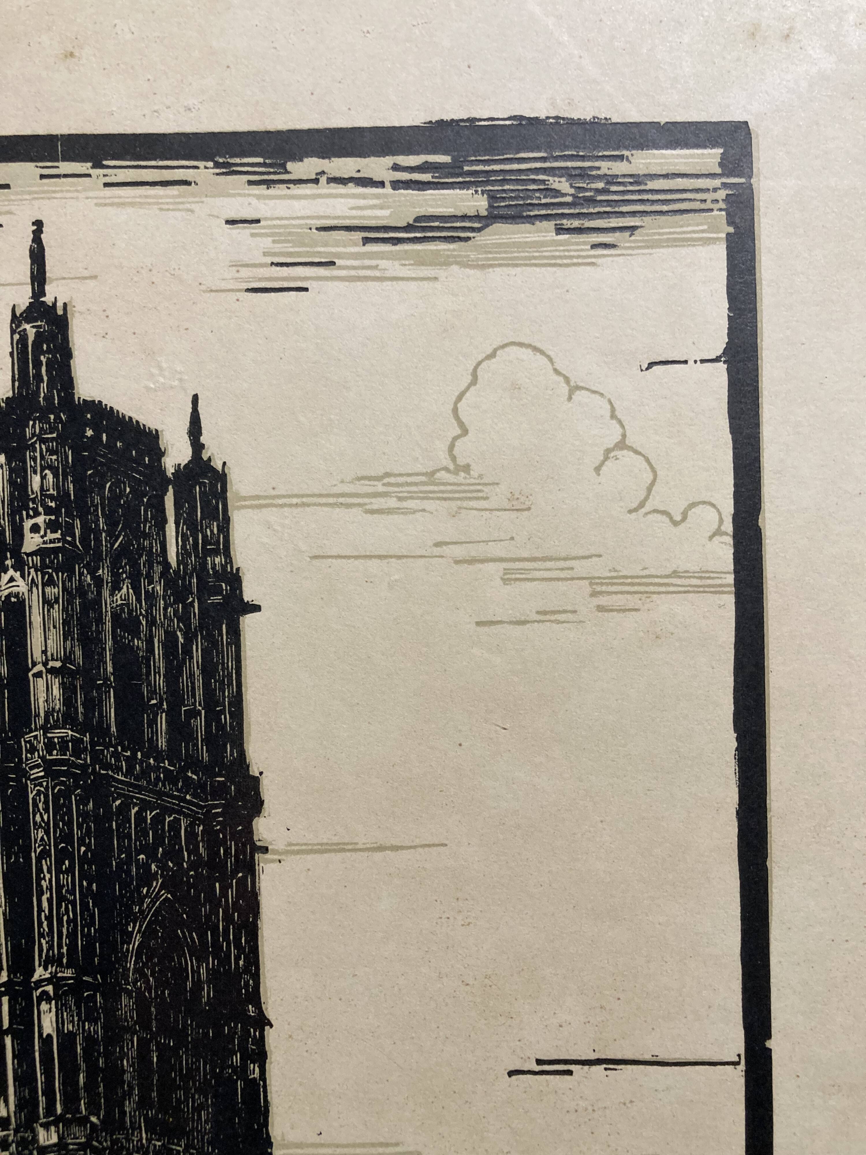 Old illustration of the Cathedral of Rodez, framed.