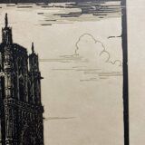 Old illustration of the Cathedral of Rodez, framed.