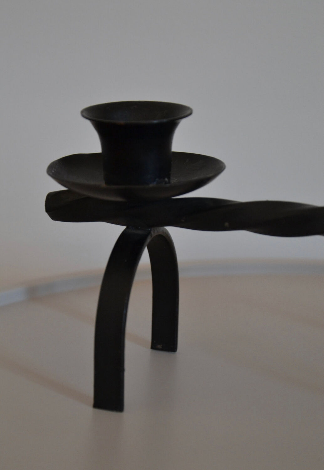 Brutalist candle holder in black iron