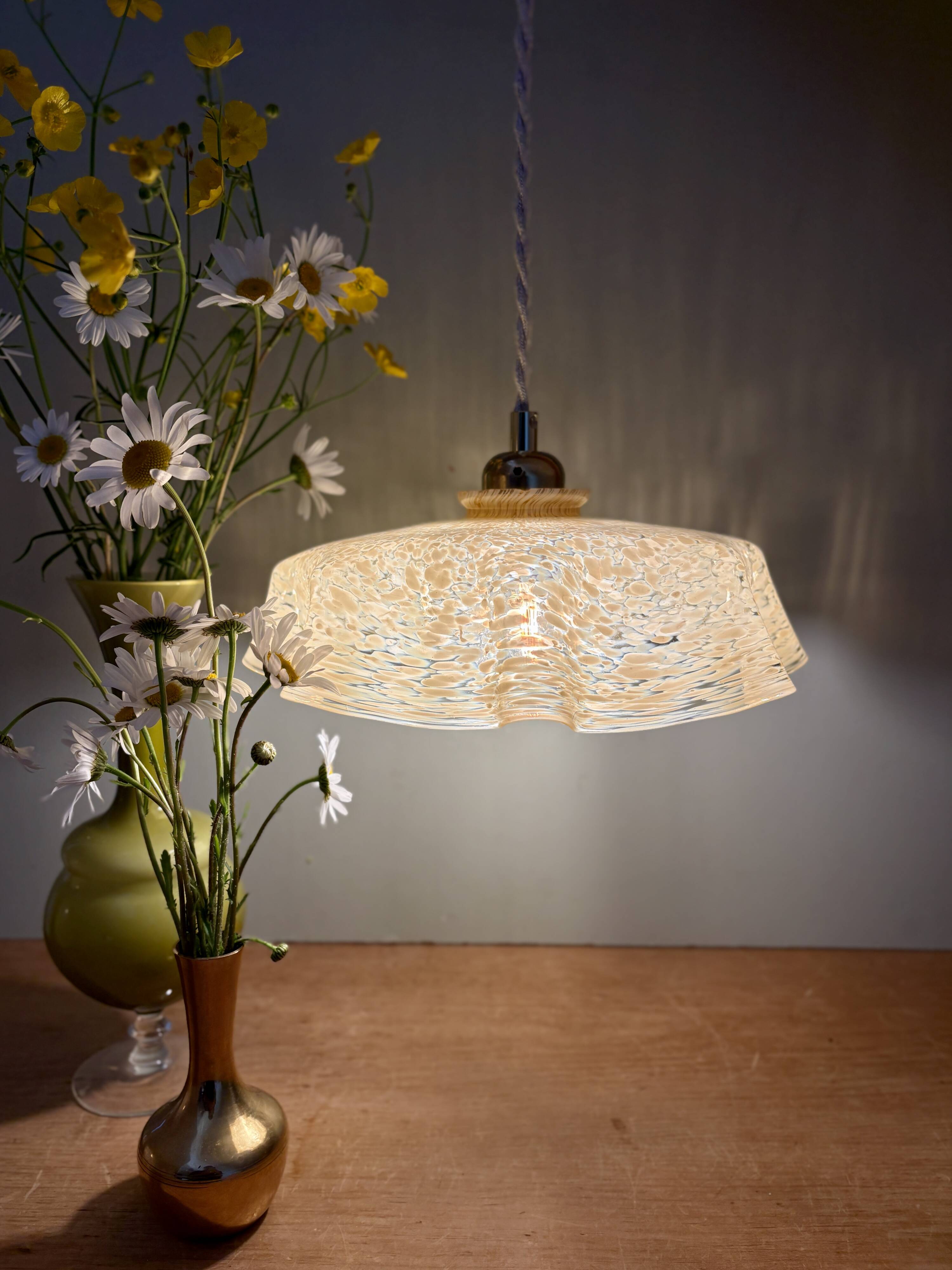 Vintage yellow Clichy glass lampshade pendant light
