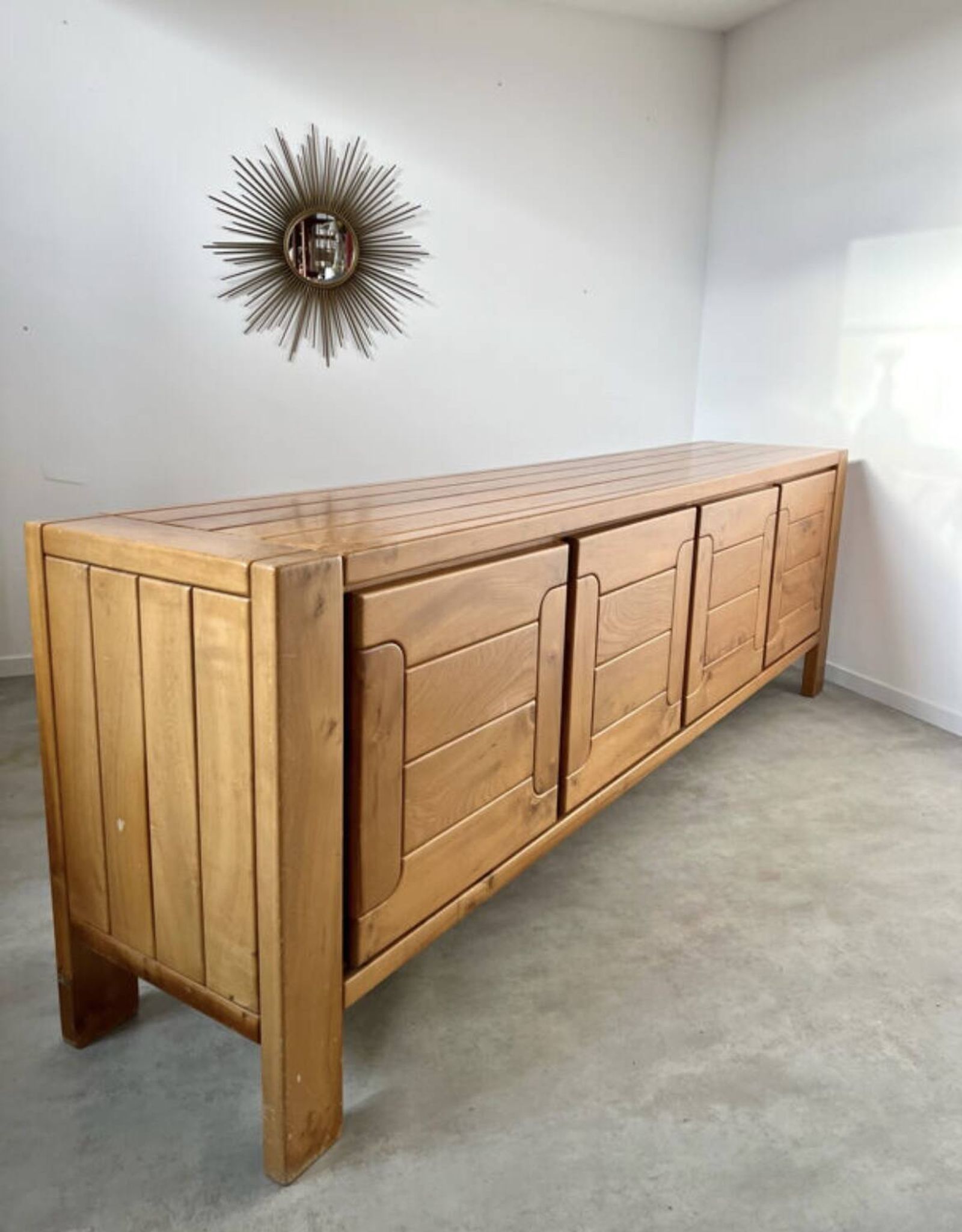 Large sideboard Regain in solid elm wood XXL 4 doors 70s