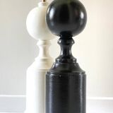 2 large black and white turned wood vintage lamp bases.