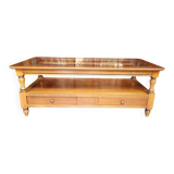 Coffee table with 2 drawers in solid cherry wood and glass.