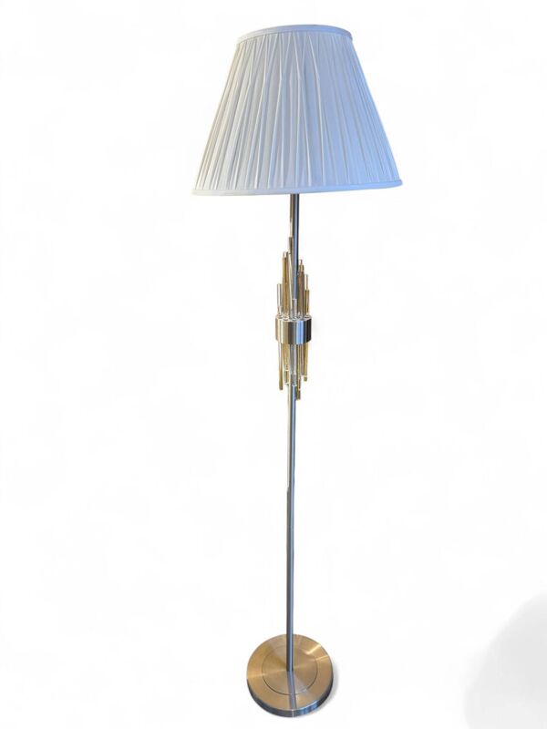 Lampadaire design années 1990 – Métal brossé & cristaux