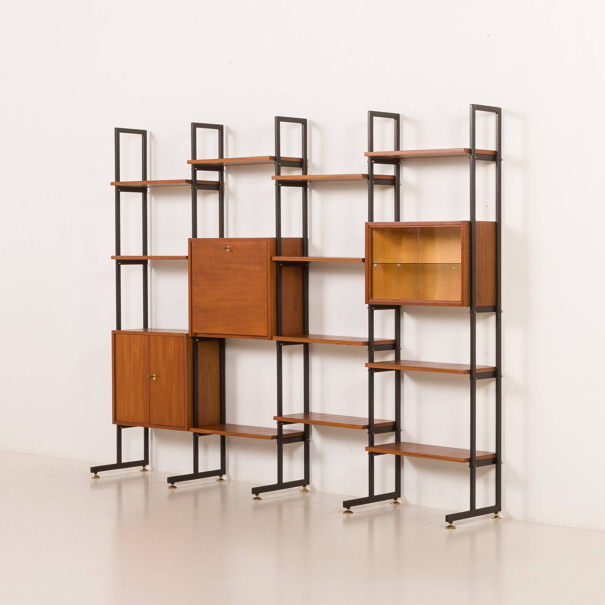 Italian free standing wall unit in teak, 1960s