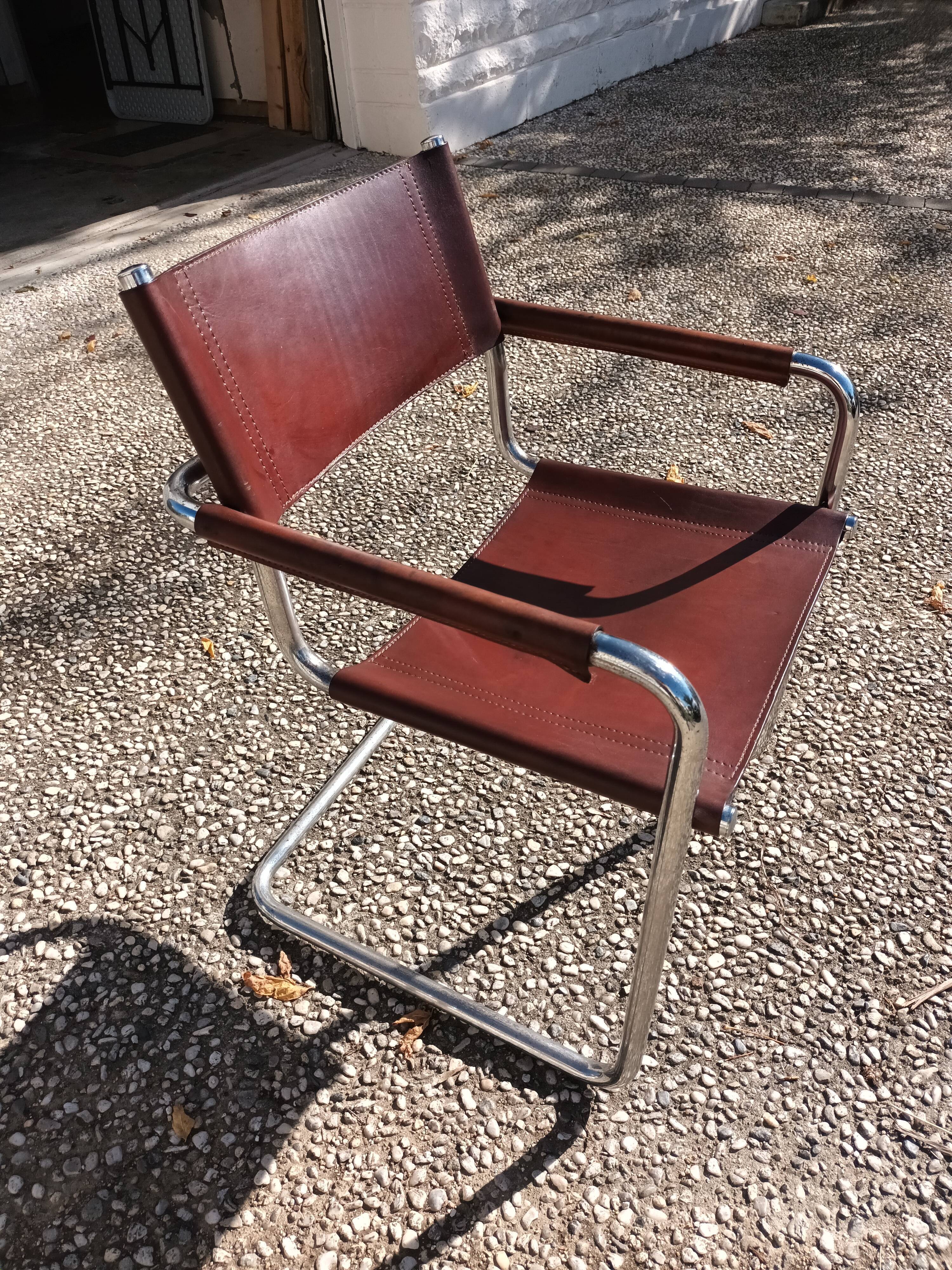 Set of 6 brown leather armchairs