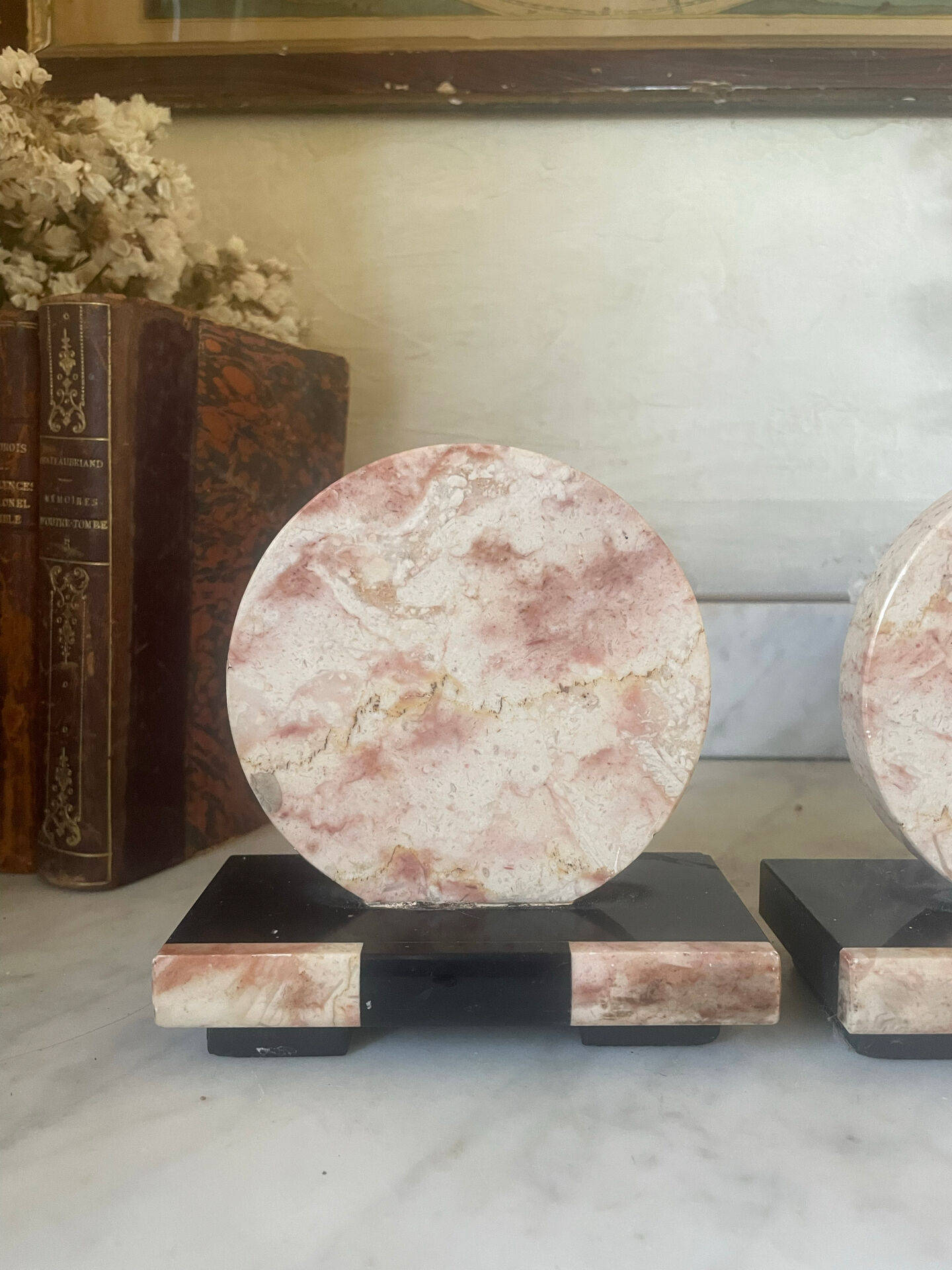 Pair of Art Deco marble and onyx bookends