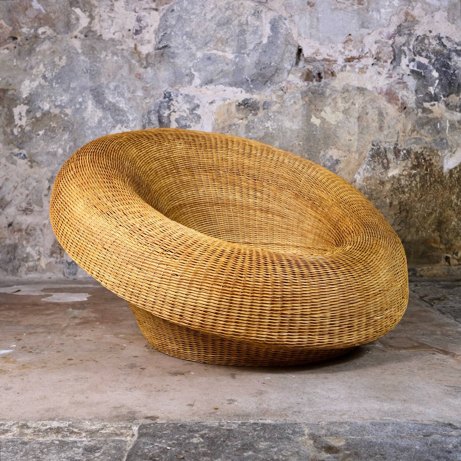 Large wicker basket armchair, Italy, 1970s