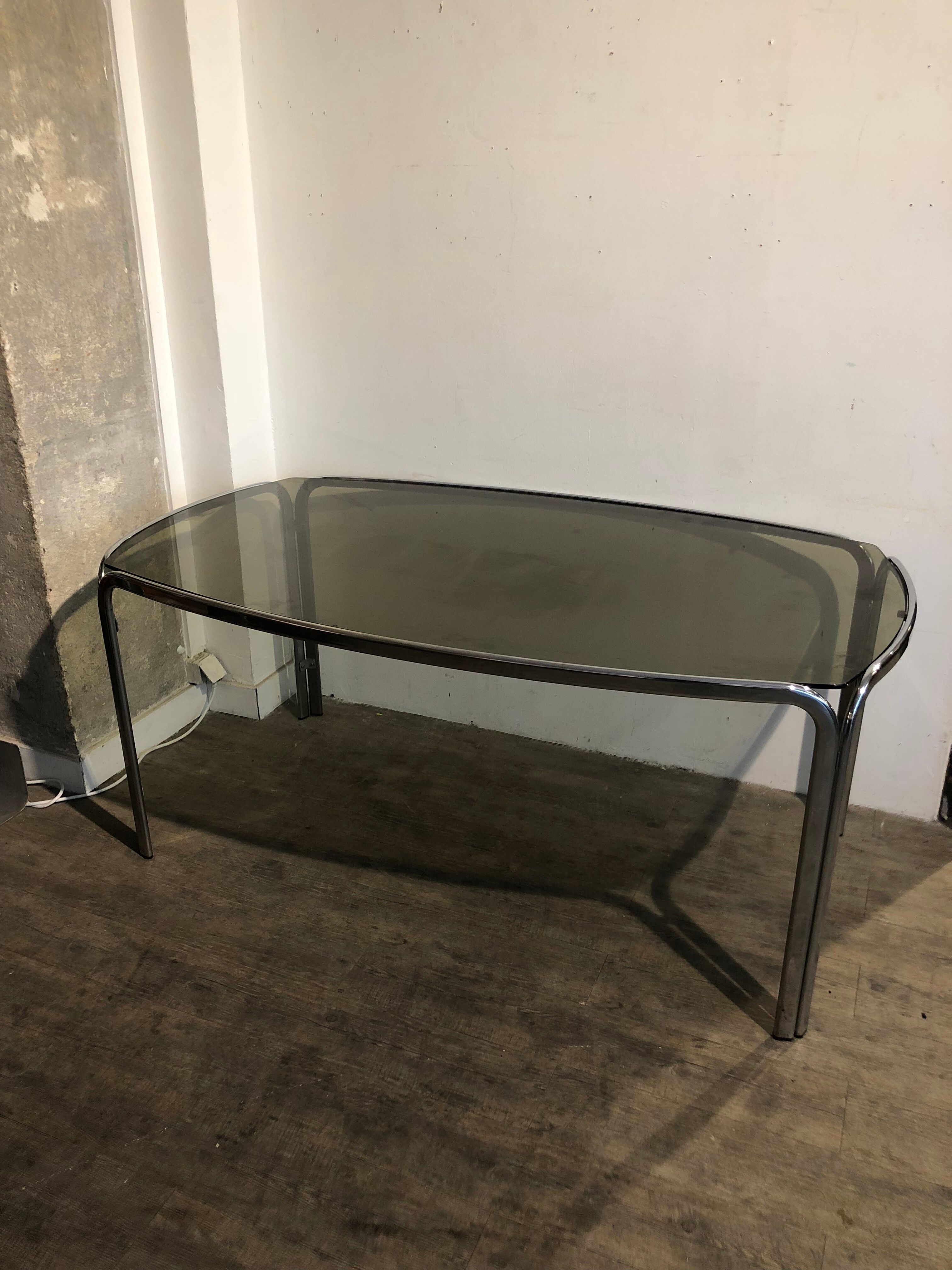 Dining table glass and chrome 1970