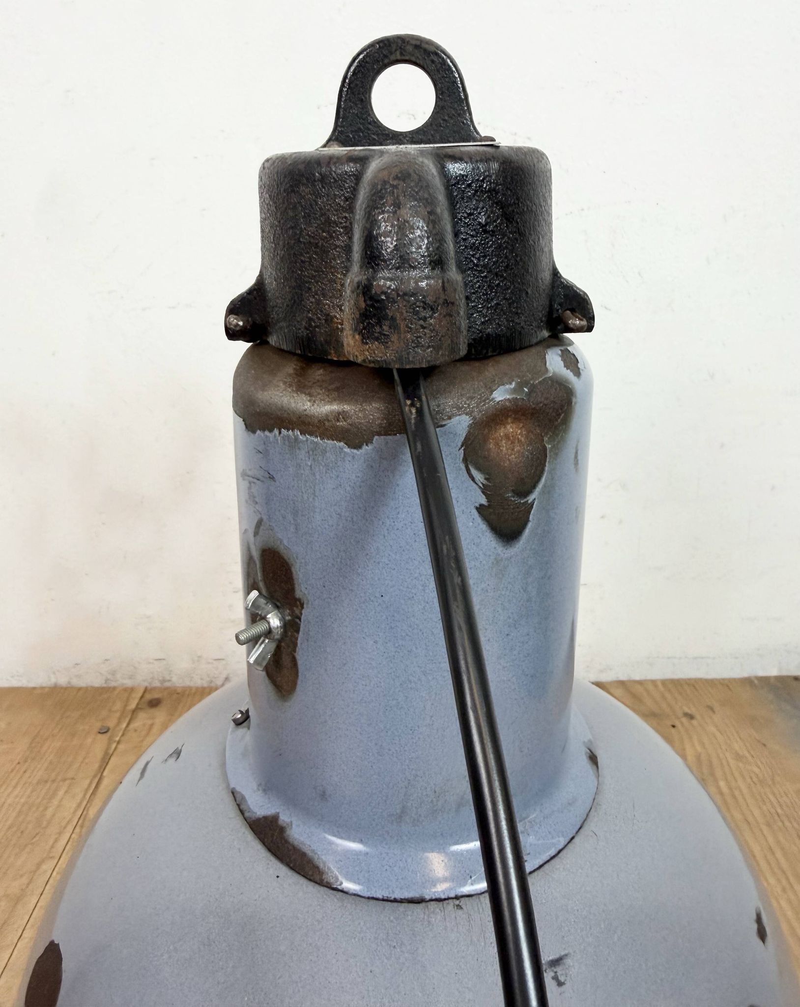 Industrial Grey Enamel Bauhaus Pendant Lamp, 1930s