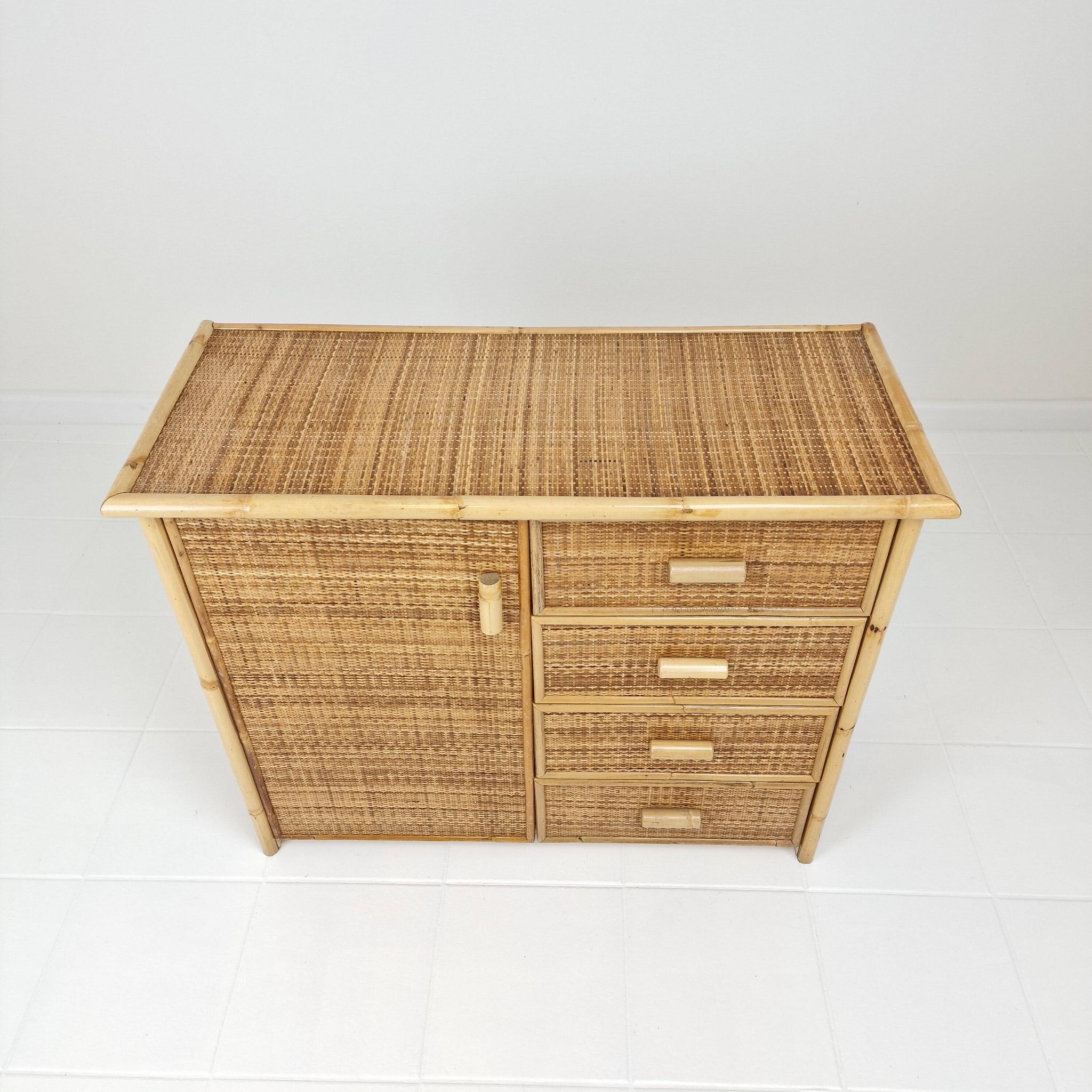 Italian Bamboo and Rattan Chest of Drawers or Credenza, 1980s