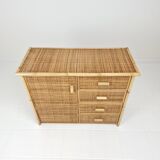 Commode ou crédence italienne en bambou et rotin, années 1980