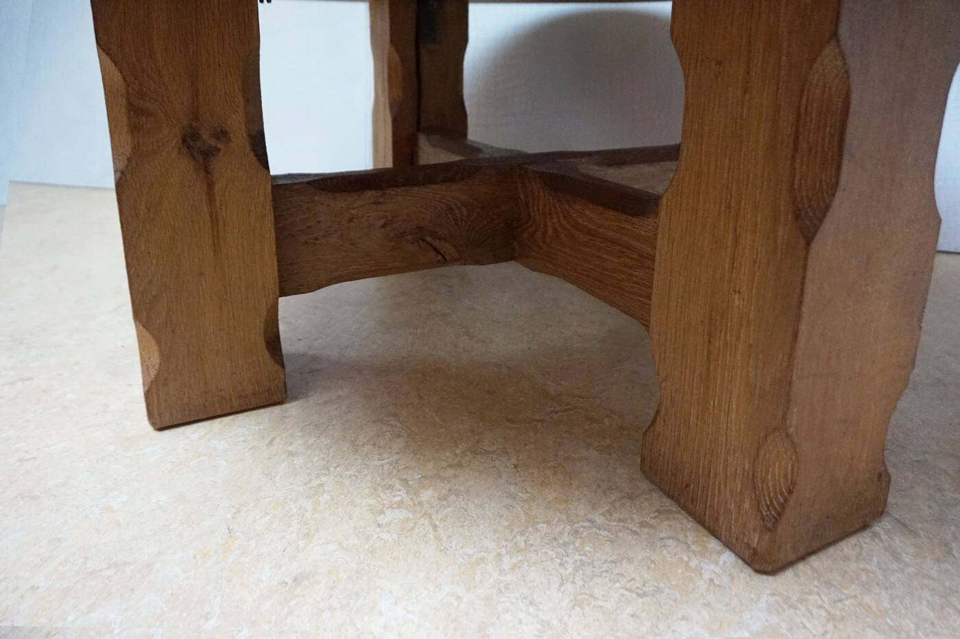 Brutalist Wabi-Sabi Design Handcrafted Round Oak Coffee Table, Netherlands 1960's