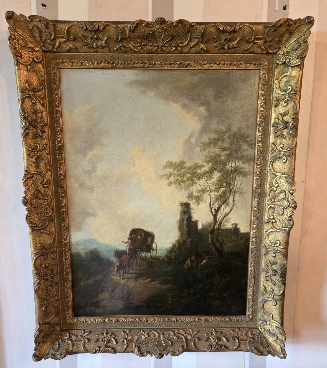 19th Century Italian School: oil on canvas painting "The Diligence"