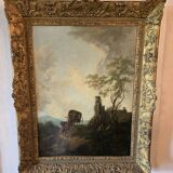 19th Century Italian School: oil on canvas painting "The Diligence"