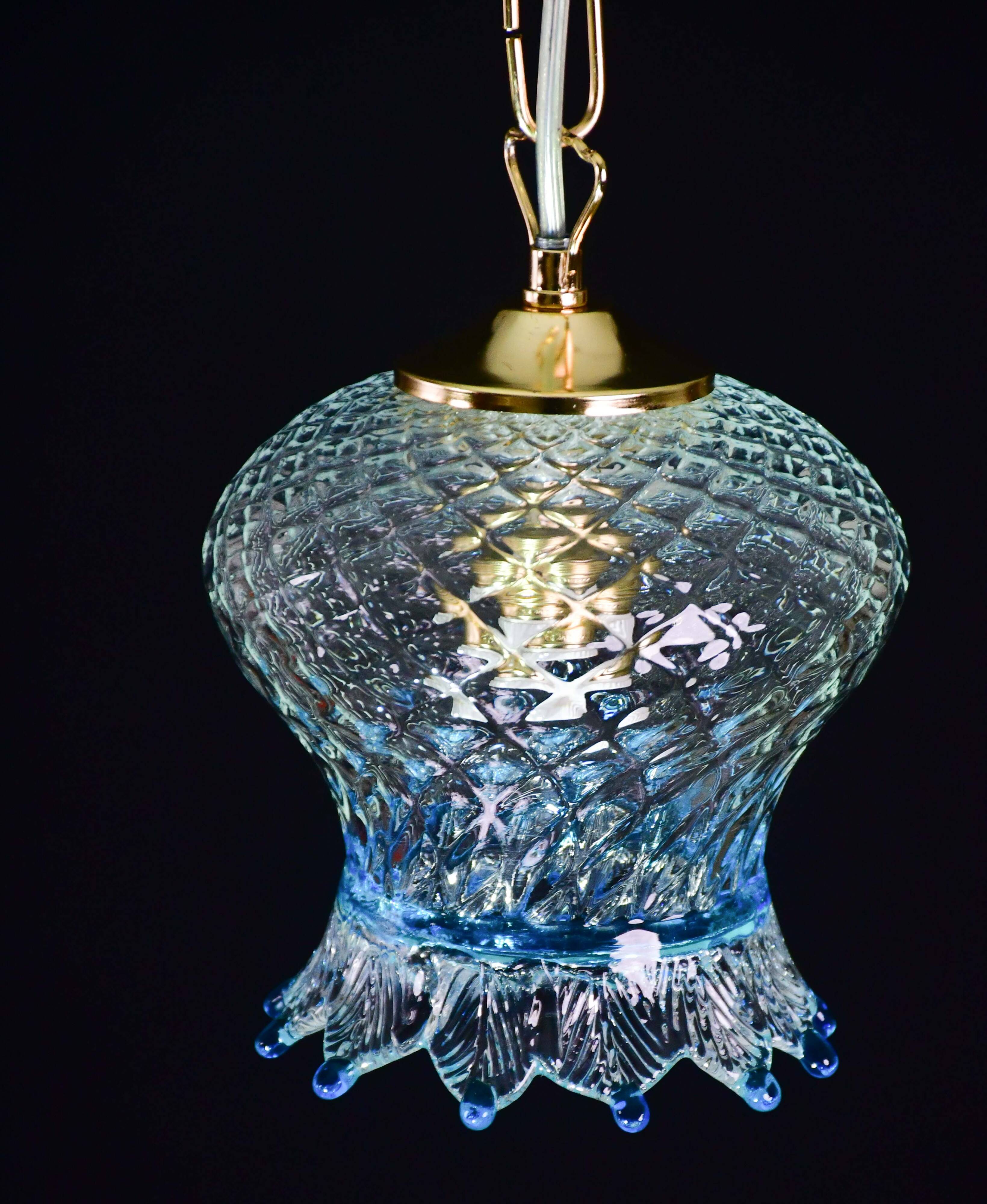 Set of 3 Murano blue glass pendant lights