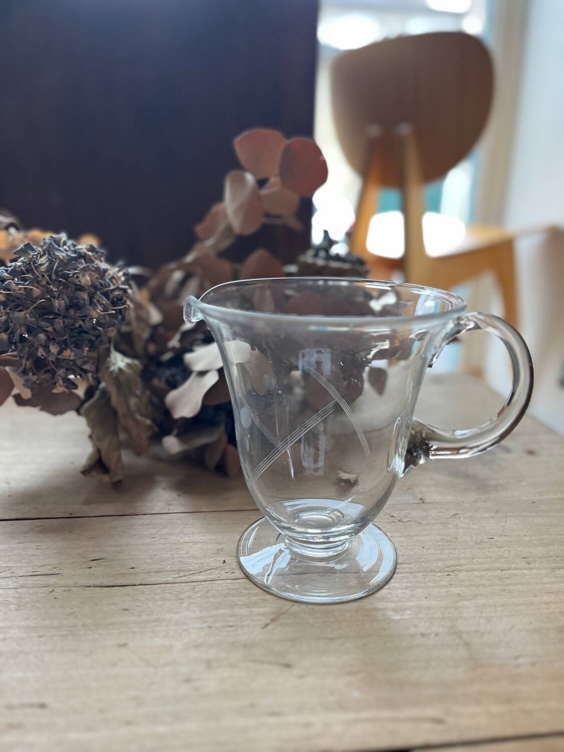 Chiseled glass water pitcher