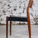 4 Scandinavian Fristho Franeker chairs in teak and faux leather, 1960.