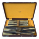 Box of 12 table knives and 12 vintage cheese knives