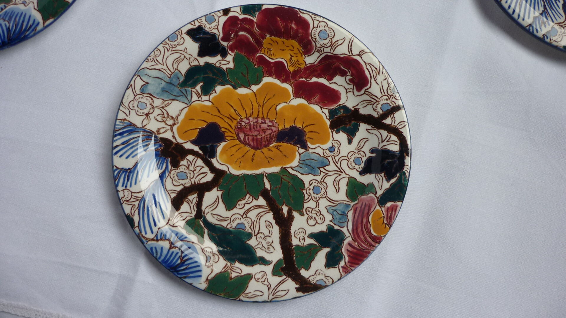 Set of 6 dessert Gien peonies plates