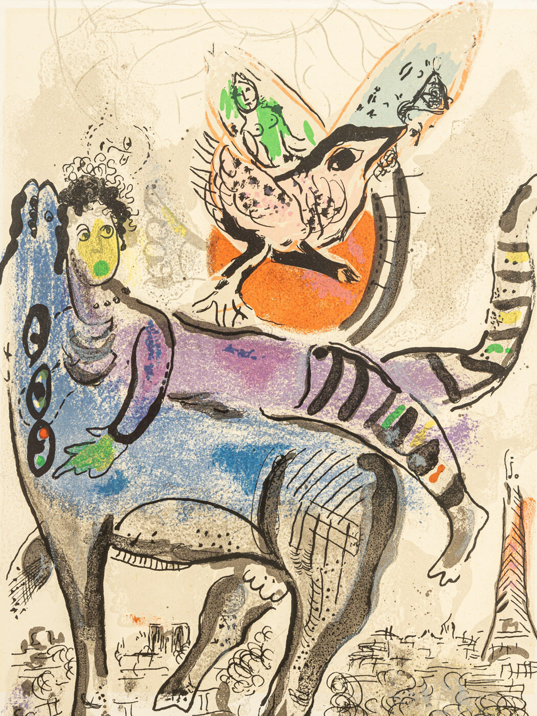 Marc chagall – “la vache bleue”, original lithography with certificate