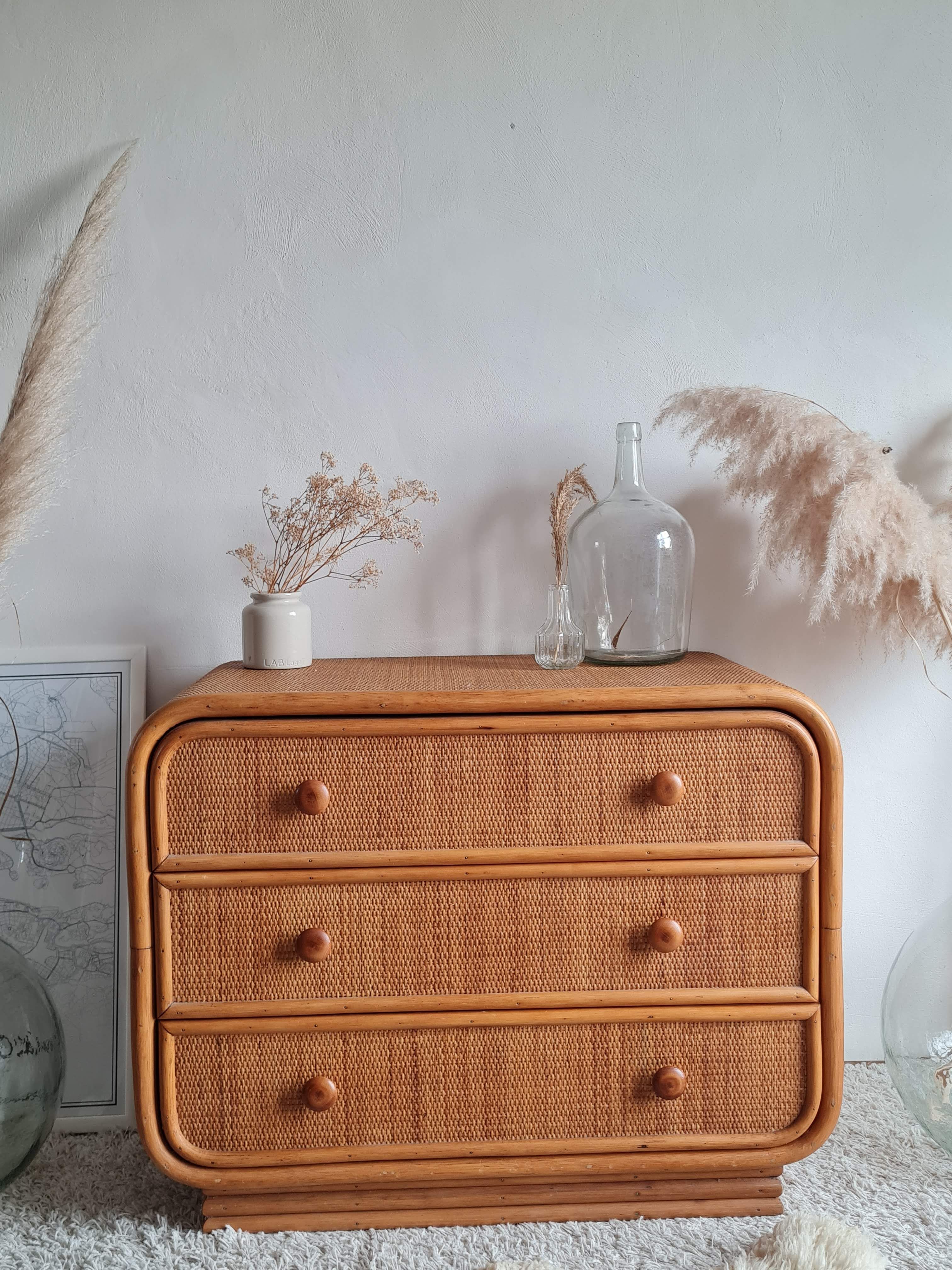 Commode en rotin vintage années 60