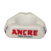 Advertising ashtray for the biere ancre biere d'alsace in white opaline red and blue writing