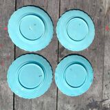 4 anciennes assiettes en barbotine décor oiseaux en faïence de Sarreguemines