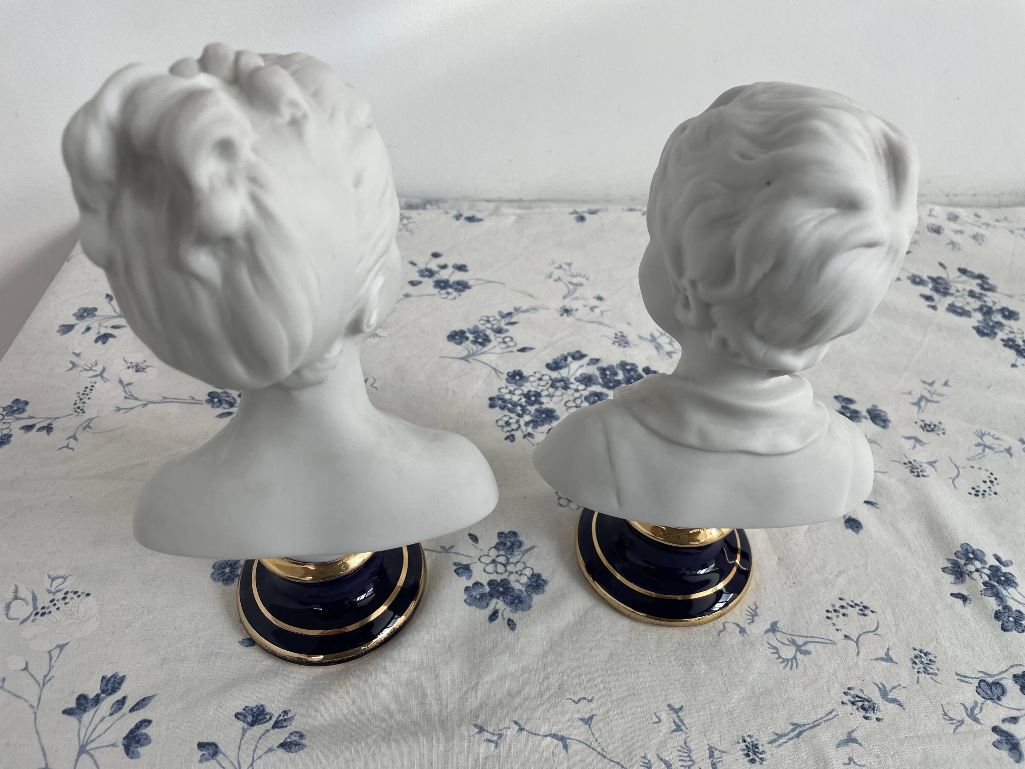Pair of biscuit busts, Tharaud, Houdon, Louise and Alexandre Brongniart