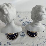 Pair of biscuit busts, Tharaud, Houdon, Louise and Alexandre Brongniart