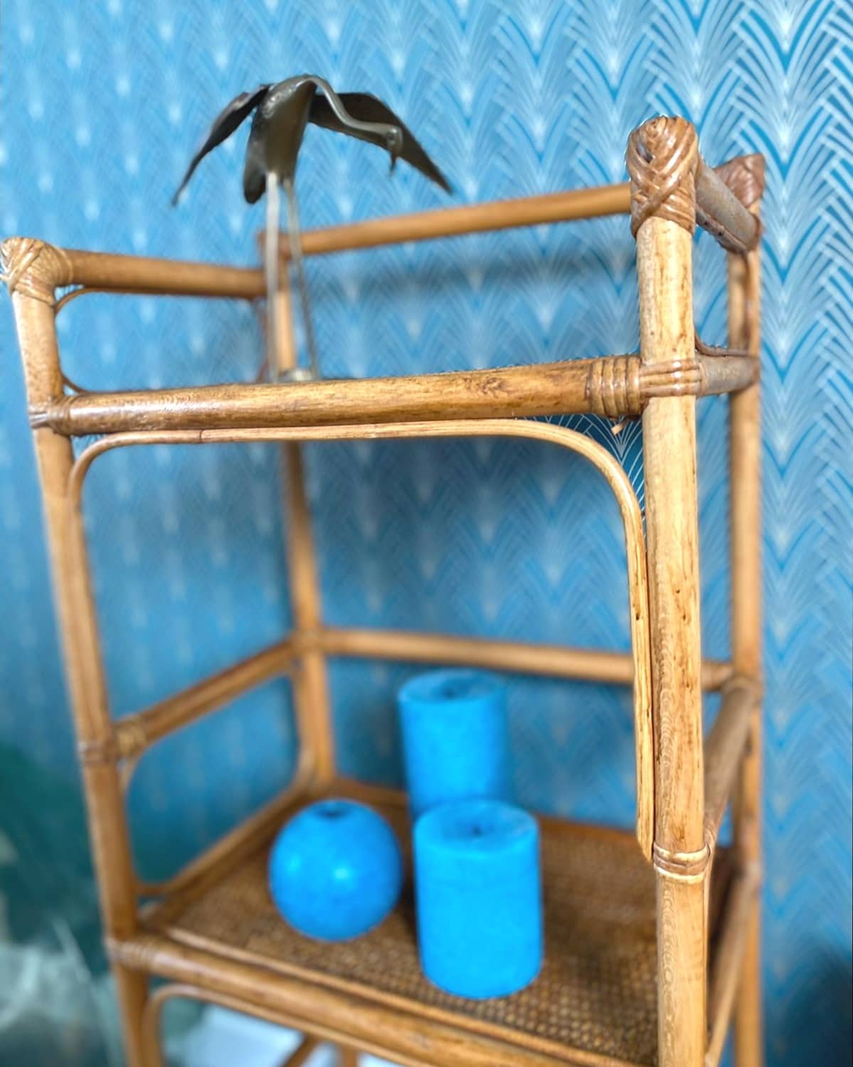 Vintage wicker and rattan shelf