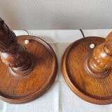 Pair of antique carved wooden lamps